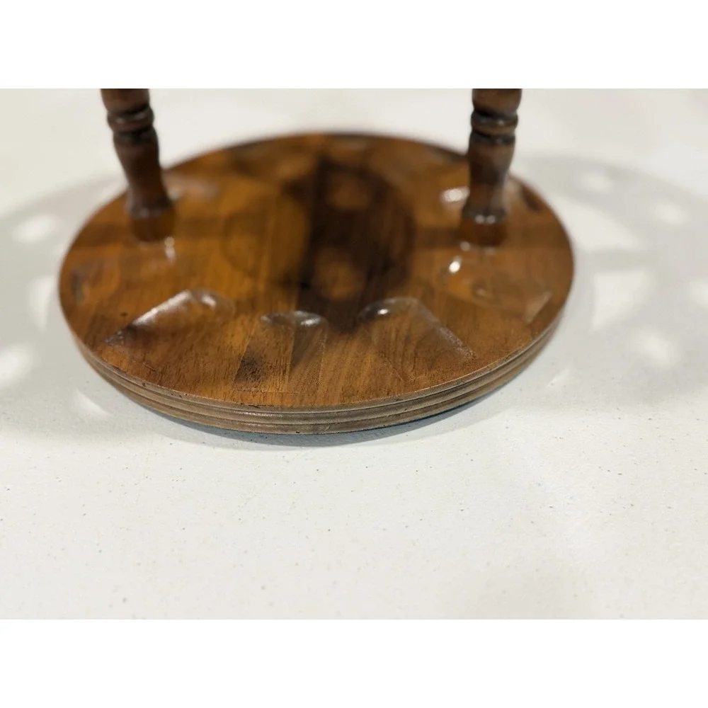 Vintage Round Wood Tobacco 10 Pipe Rack With Amber Duraglas Glass Humidor Jar